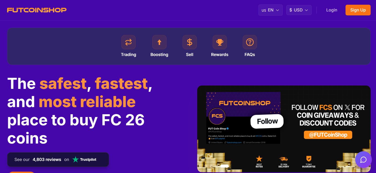 Screenshot of FUT Coin Shop website